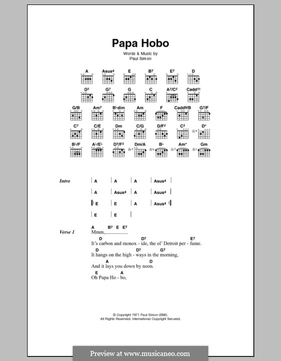 Papa Hobo: Текст, аккорды by Paul Simon