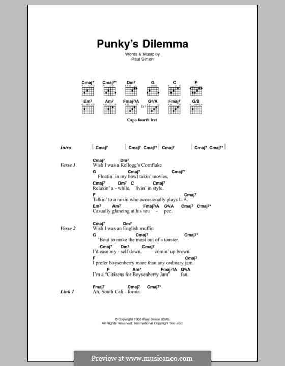 Punky's Dilemma (Simon & Garfunkel): Текст, аккорды by Paul Simon