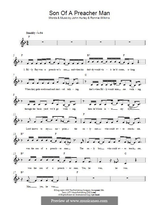 Son of a Preacher Man (Dusty Springfield): Мелодия, текст и аккорды by John Hurley, Ronnie Wilkins