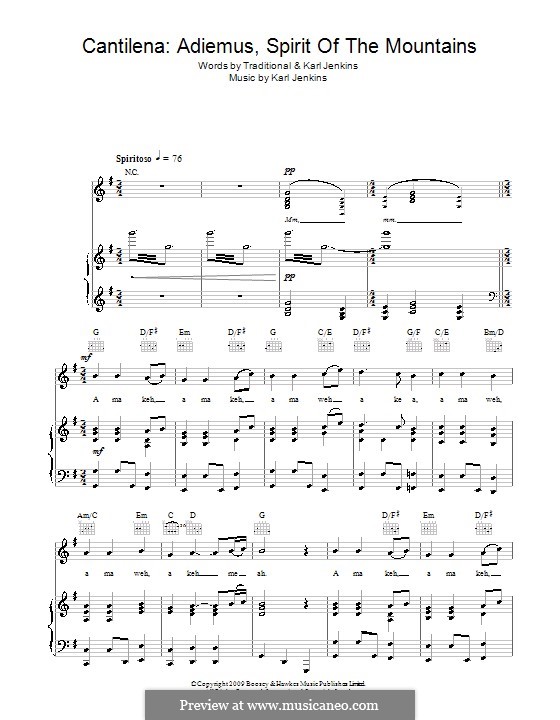 Adiemus, Spirit of the Mountains: Для голоса и фортепиано (или гитары) by Karl Jenkins