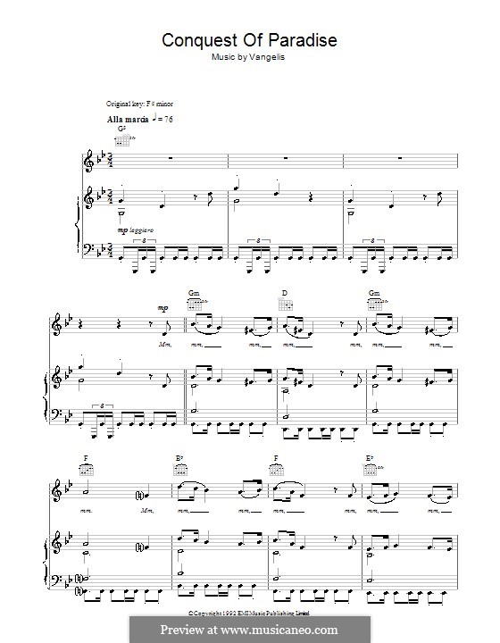 1492: Conquest of Paradise: Для голоса и фортепиано (или гитары) by Vangelis