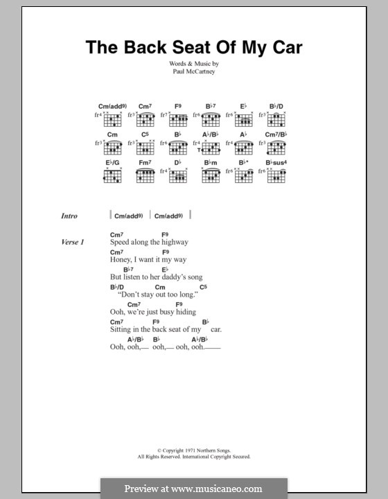 The Back Seat of My Car: Текст, аккорды by Paul McCartney