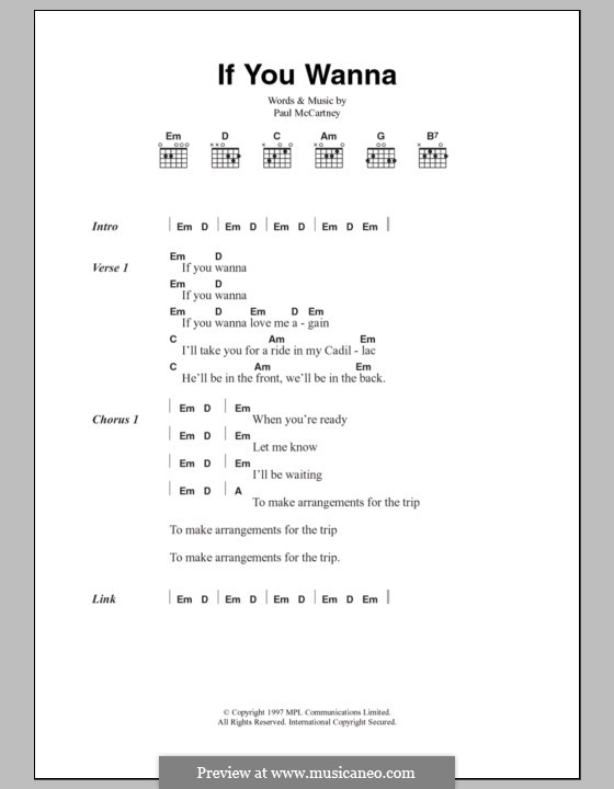 If You Wanna: Текст, аккорды by Paul McCartney