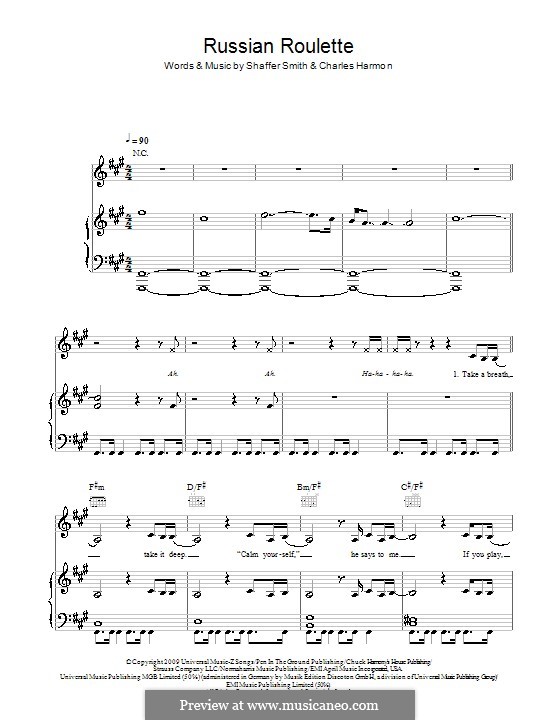 Rihanna Russian Roulette Sheet Music in F# Minor (transposable) -  Download & Print - SKU: MN0080535