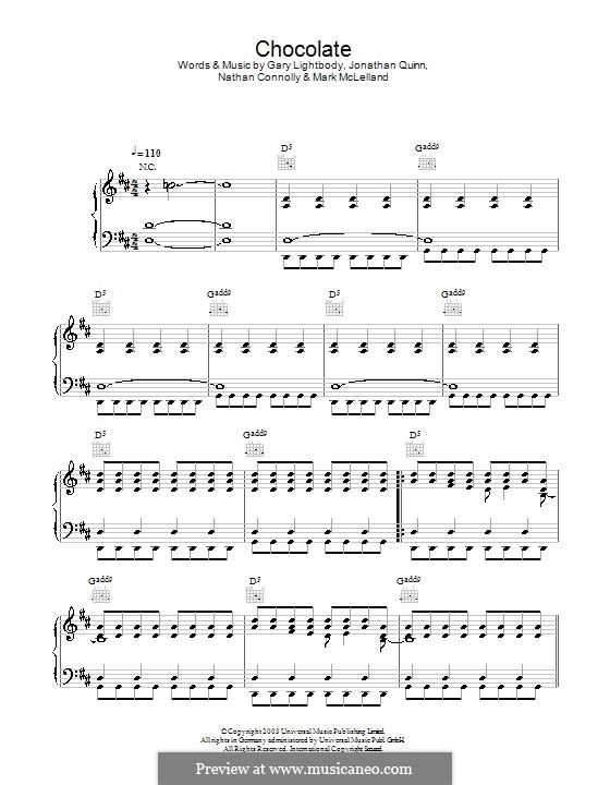 Chocolate (Snow Patrol): Для голоса и фортепиано (или гитары) by Gary Lightbody, Jonathan Quinn, Mark McLelland, Nathan Connolly