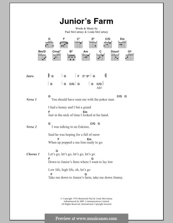 Junior's Farm (Wings): Текст, аккорды by Linda McCartney, Paul McCartney