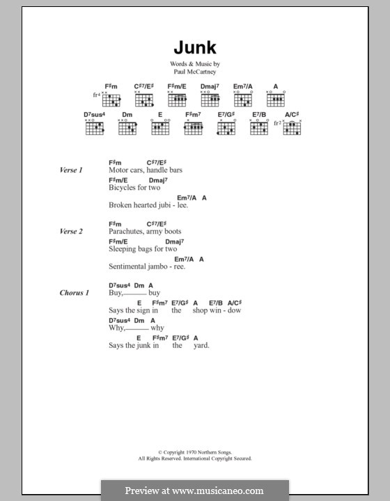 Junk: Текст, аккорды by Paul McCartney