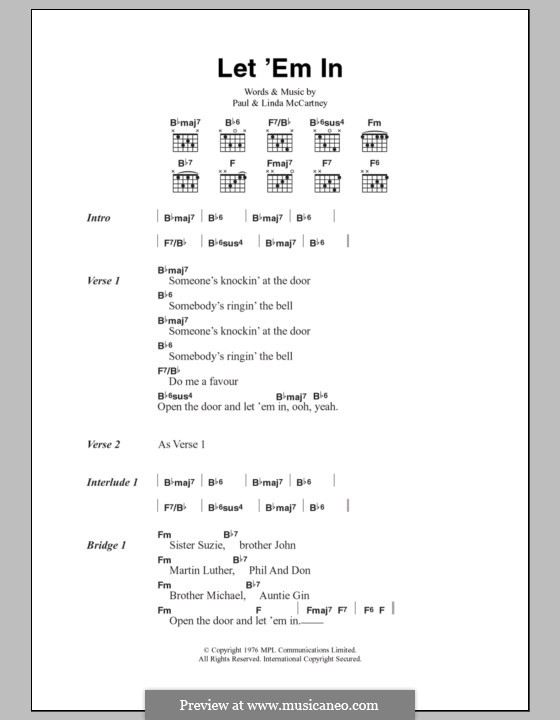 Let 'Em in (Wings): Текст, аккорды by Linda McCartney, Paul McCartney