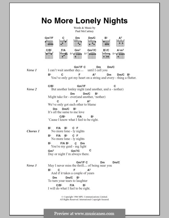 No More Lonely Nights: Текст, аккорды by Paul McCartney