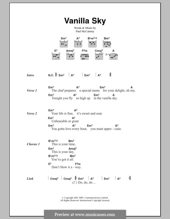 Vanilla Sky: Текст, аккорды by Paul McCartney