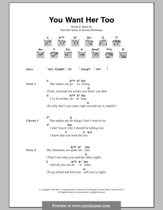 You Want Her Too: Текст, аккорды by Declan Macmanus, Paul McCartney