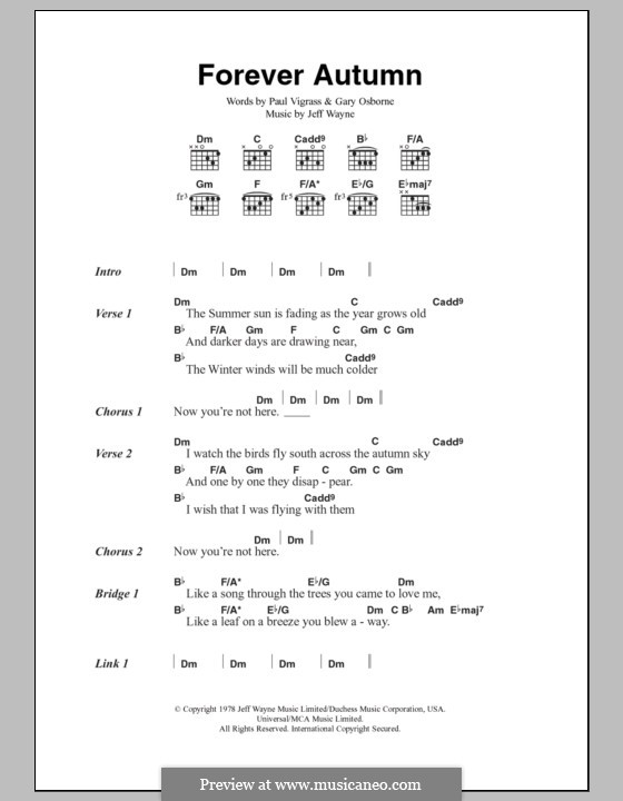 Forever Autumn (from War of the Worlds): Текст и аккорды by Jeff Wayne