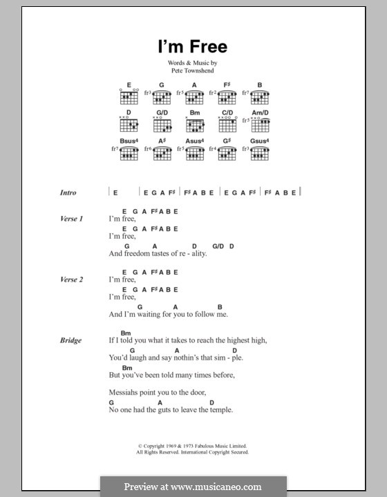 I'm Free (The Who): Текст, аккорды by Peter Townshend