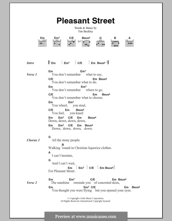 Pleasant Street: Текст, аккорды by Tim Buckley