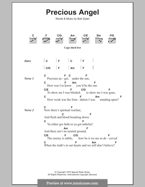 Precious Angel: Текст, аккорды by Bob Dylan