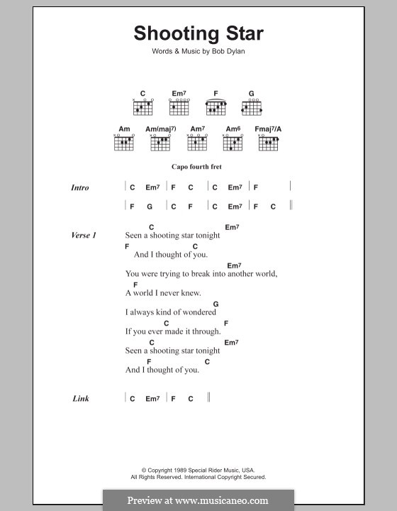 Shooting Star: Текст, аккорды by Bob Dylan
