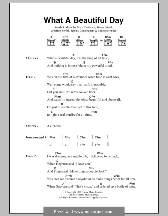 What a Beautiful Day (The Levellers): Текст, аккорды by Charles Heather, Jeremy Cunningham, Jonathan Sevink, Mark Chadwick, Simon Friend