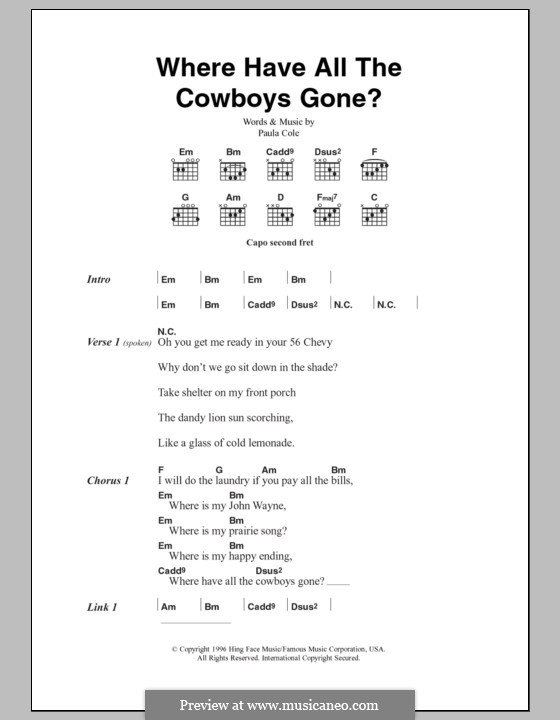 Where Have All the Cowboys Gone?: Текст, аккорды by Paula Cole