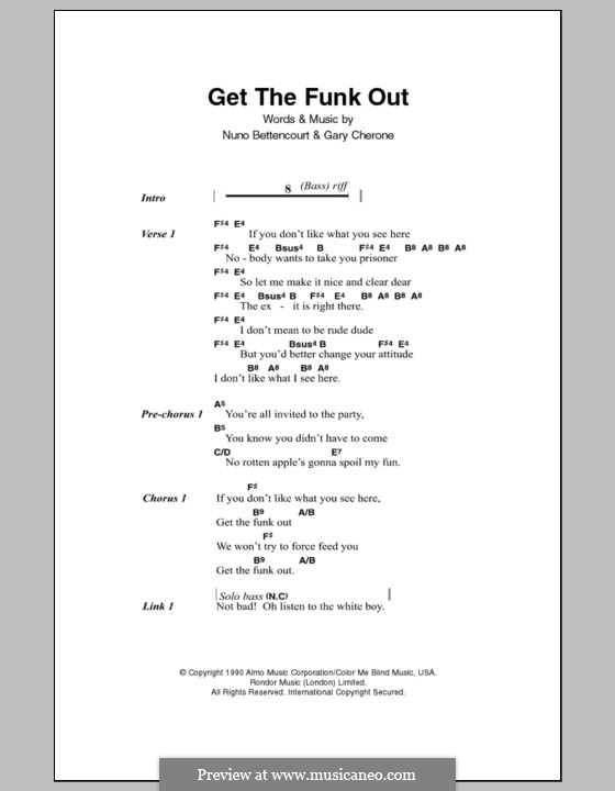 Get the Funk Out (Extreme): Текст, аккорды by Gary Cherone, Nuno Bettencourt
