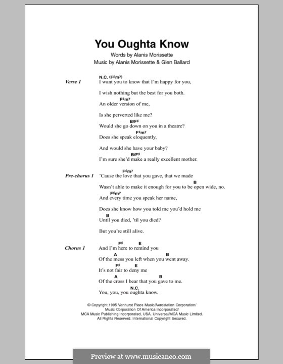 You Oughta Know: Текст, аккорды by Glen Ballard