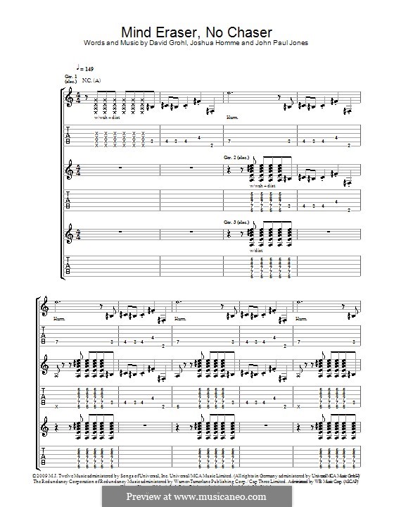 Mind Eraser, No Chaser (Them Crooked Vultures): Гитарная табулатура by John Paul Jones, David Grohl, Joshua Homme