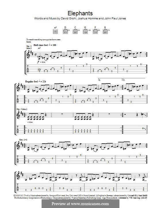 Elephants (Them Crooked Vultures): Гитарная табулатура by John Paul Jones, David Grohl, Joshua Homme