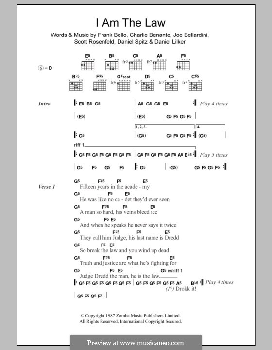 I am the Law (Anthrax): Текст, аккорды by Charlie Benante, Daniel Spitz, Daniel Lilker, Frank Bello, Joseph Bellardini, Scott Ian Rosenfeld