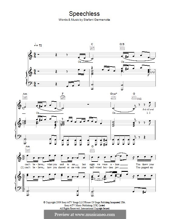 Speechless (Lady Gaga): Для голоса и фортепиано (или гитары) by Stefani Germanotta