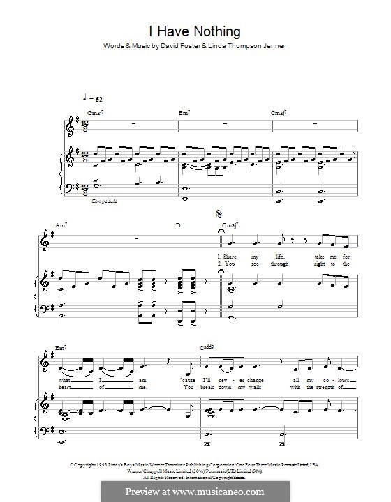 I Have Nothing (Whitney Houston): Для голоса и фортепиано (или гитары) by David Foster, Linda Thompson-Jenner