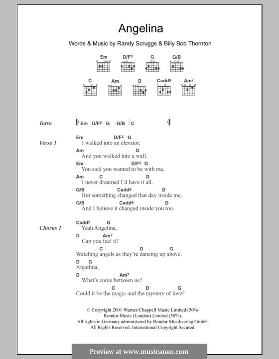 Angelina: Текст и аккорды by Billy Bob Thornton, Randy Scruggs
