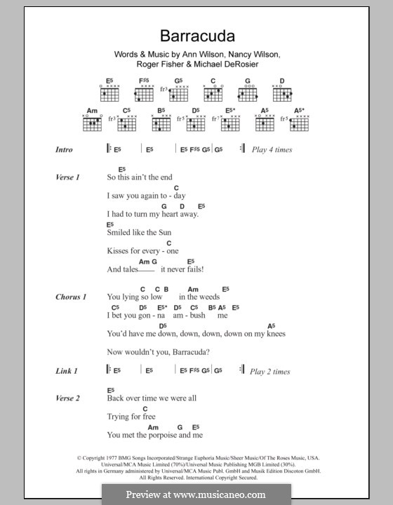 Barracuda (Heart): Текст, аккорды by Ann Wilson, Michael Derosier, Nancy Wilson, Roger Fisher