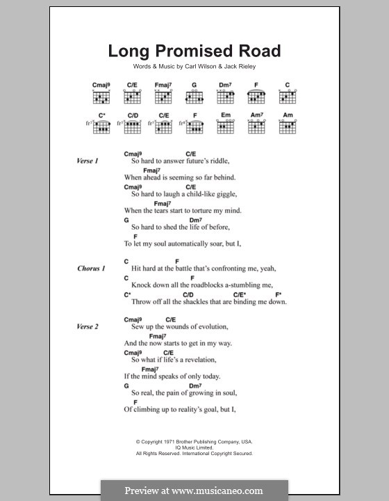 Long Promised Road (The Beach Boys): Текст и аккорды by Carl Wilson, Jack Rieley