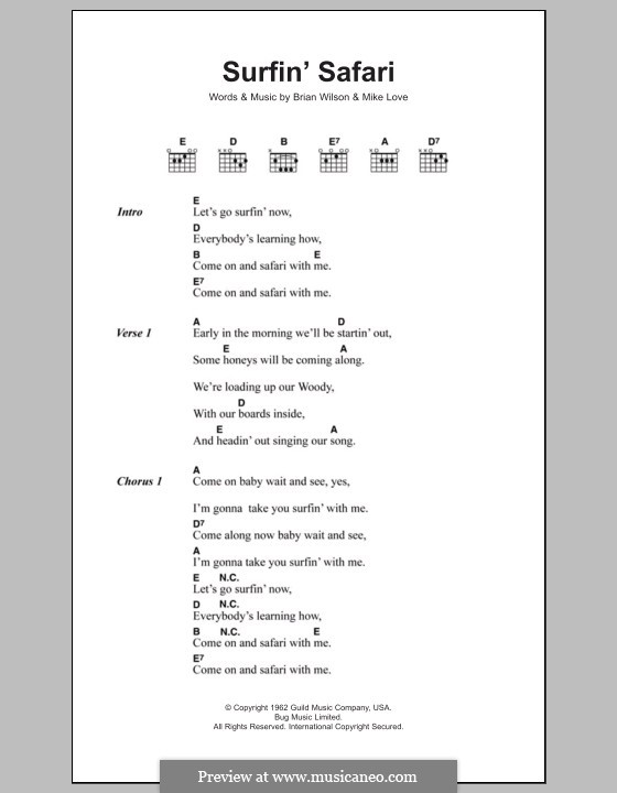 Surfin' Safari (The Beach Boys): Текст, аккорды by Brian Wilson, Mike Love