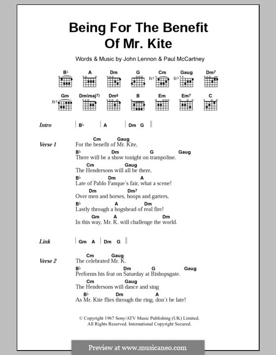 Being for the Benefit of Mr Kite (The Beatles): Текст, аккорды by John Lennon, Paul McCartney