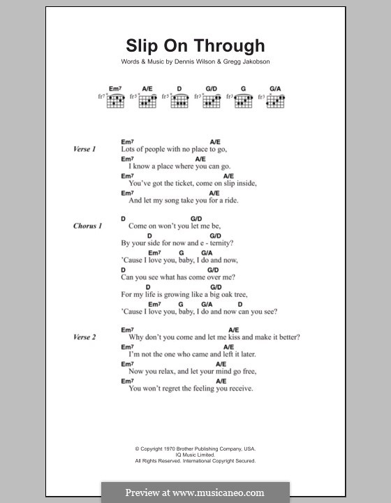 Slip on Through (The Beach Boys): Текст, аккорды by Dennis Wilson, Gregg Jakobson