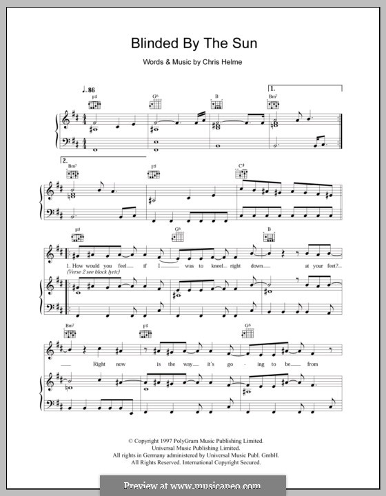 Blinded By the Sun (The Seahorses): Для голоса и фортепиано (или гитары) by Chris Helme