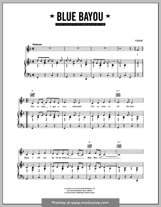 Blue Bayou (Linda Ronstadt): Для голоса и фортепиано (или гитары) by Joe Me...
