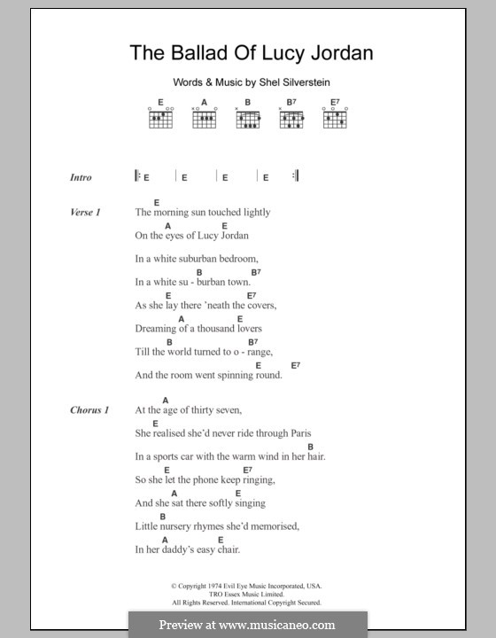 The Ballad of Lucy Jordan: Текст и аккорды by Shel Silverstein
