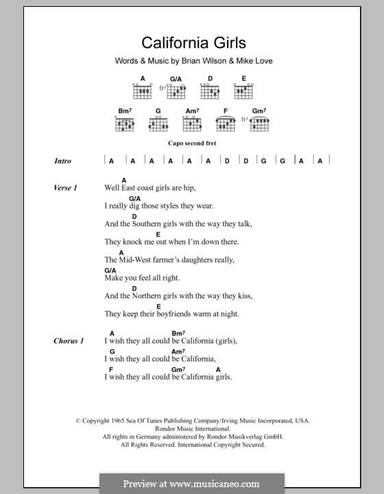 California Girls (The Beach Boys): Текст, аккорды by Brian Wilson, Mike Love