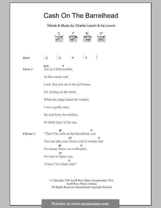 Cash on the Barrelhead (The Louvin Brothers): Текст, аккорды by Charlie Louvin, Ira Louvin