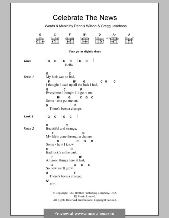 Celebrate the News (The Beach Boys): Текст, аккорды by Dennis Wilson, Gregg Jakobson