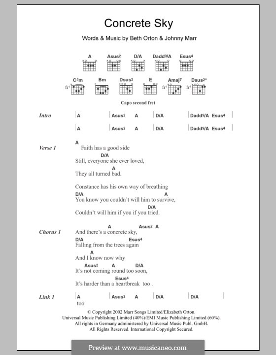 Concrete Sky: Текст, аккорды by Beth Orton, Johnny Marr