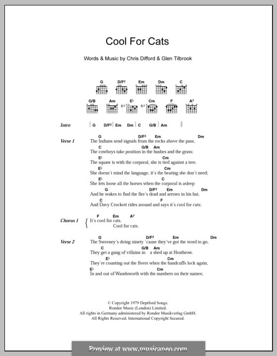 Cool for Cats (Squeeze): Текст, аккорды by Christopher Difford, Glenn Tilbrook