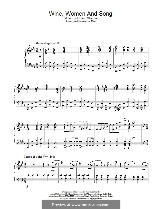 Вино, женщины и песни, Op.333: Для фортепиано by Иоганн Штраус (младший)
