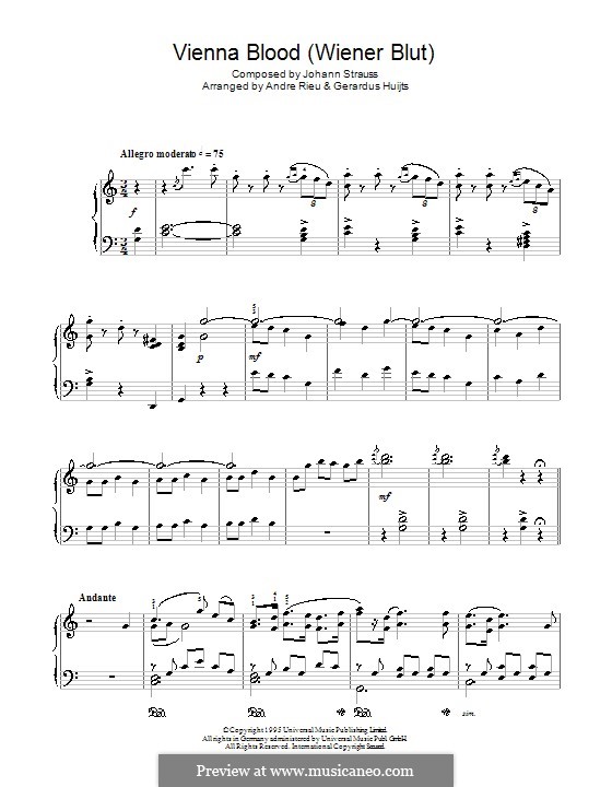 Венская кровь, Op.354: Для фортепиано by Иоганн Штраус (младший)