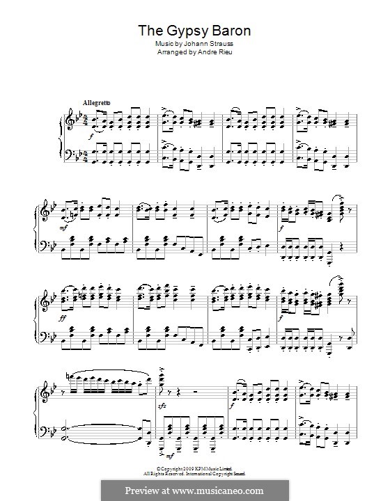 Цыганский барон: Вальс, для фортепиано by Иоганн Штраус (младший)