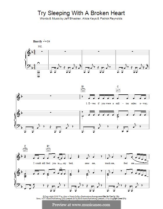 Try Sleeping with a Broken Heart: Для голоса и фортепиано (или гитары) by Alicia Keys, Jeff Bhasker, Patrick Reynolds