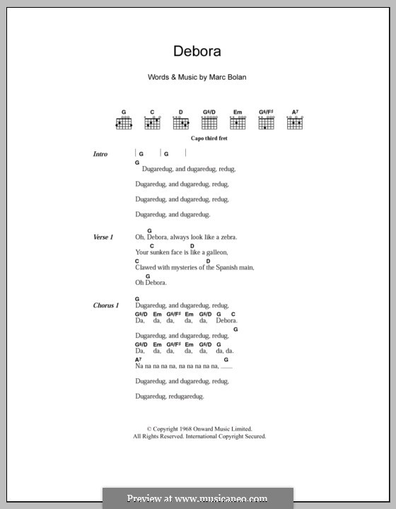 Debora (T Rex): Текст, аккорды by Marc Bolan