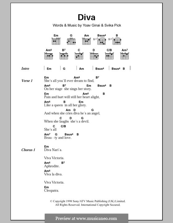 Diva (Dana International): Текст, аккорды by Svika Pick, Yoav Ginai