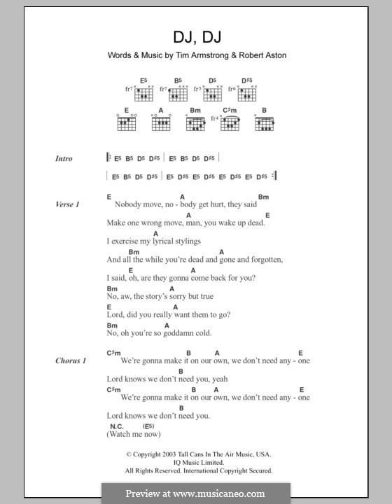DJ, DJ (Transplants): Текст, аккорды by Robert Aston, Tim Armstrong